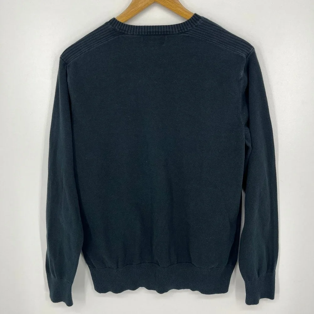 Banana Republic Mens V-Neck Sweater Navy Blue 100% Cotton Size M Retro 2012